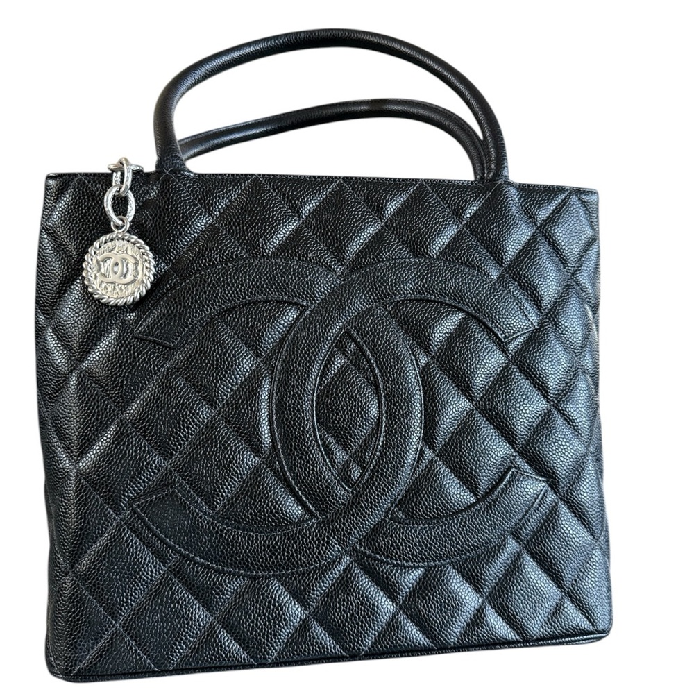 Authentic Chanel Medallion Tote Quilted Caviar Leather Bag